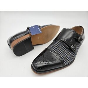 Gino Vitale Double Monk Strap Medallion Cap Toe Dress Shoes Black 9.5